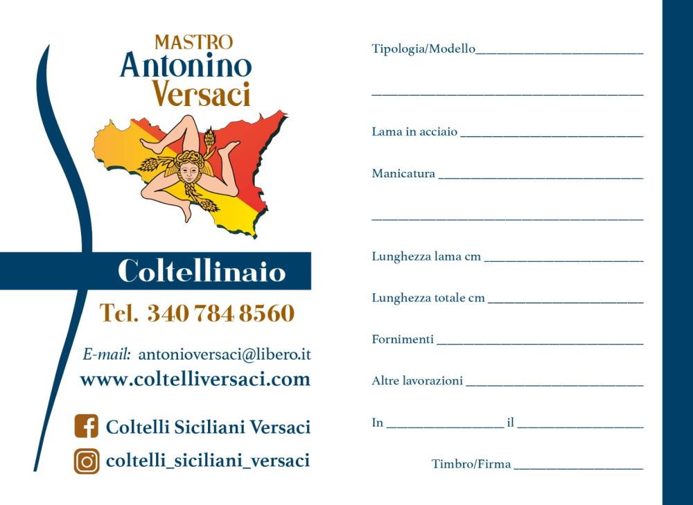 Certificato autenticità Coltelli Versaci